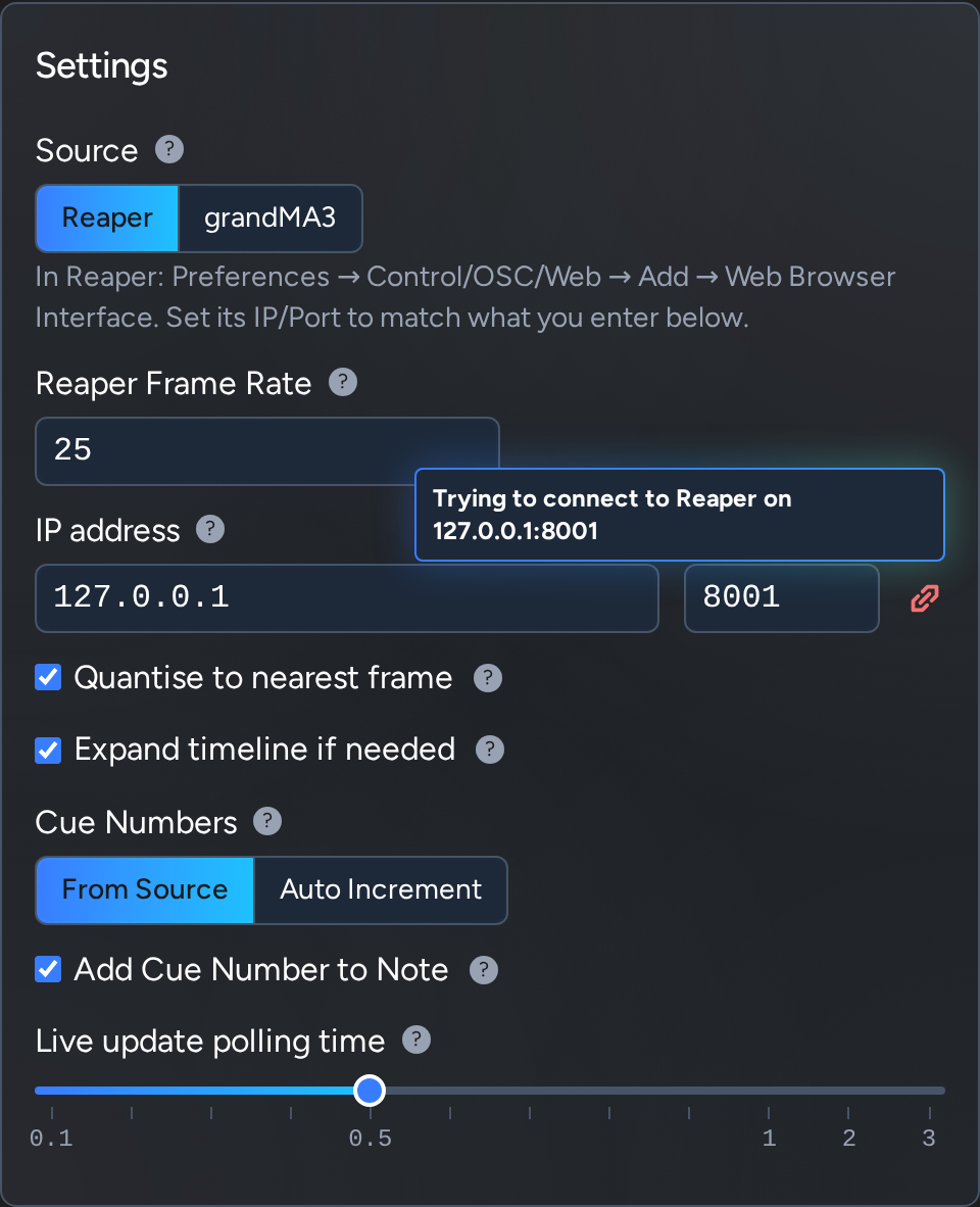 CueLinker: connection lost status