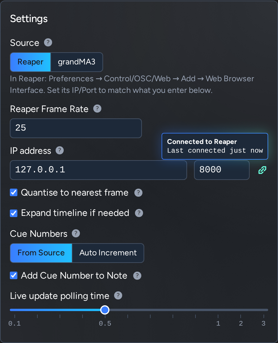 CueLinker: reaper connection status