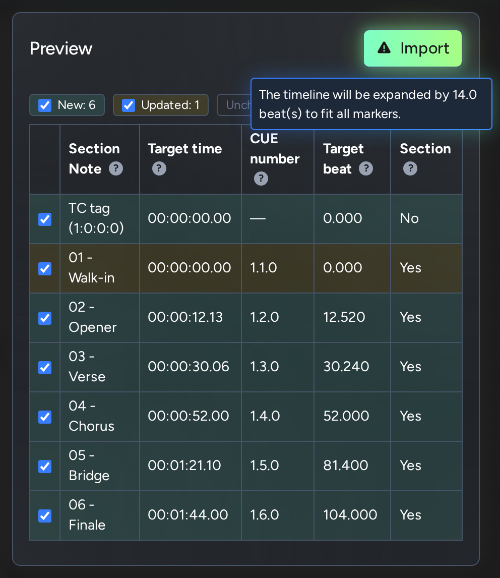 CueLinker: timeline expansion warning