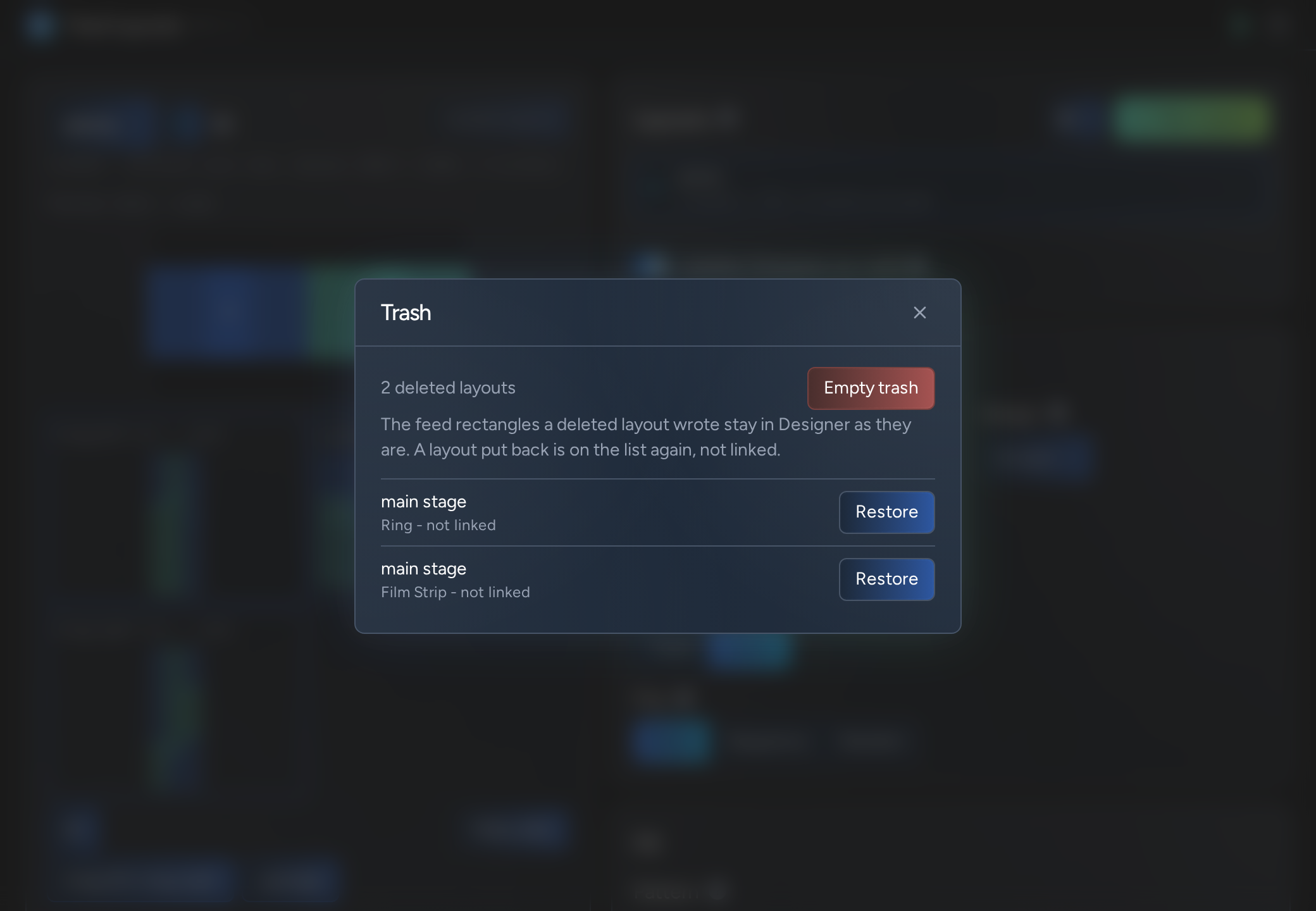 Feed Layouts: deleted layouts trash