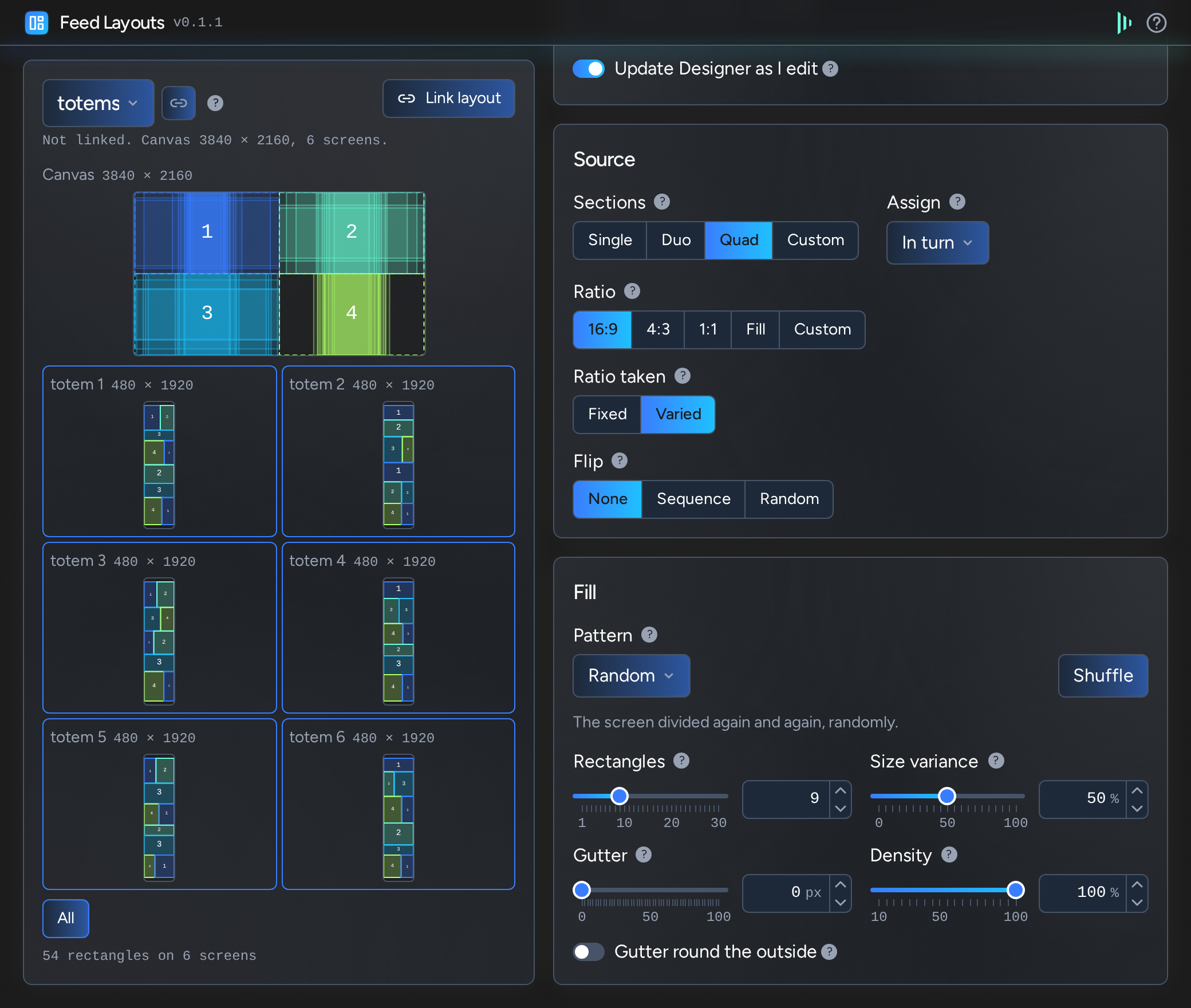 Feed Layouts: random pattern layout