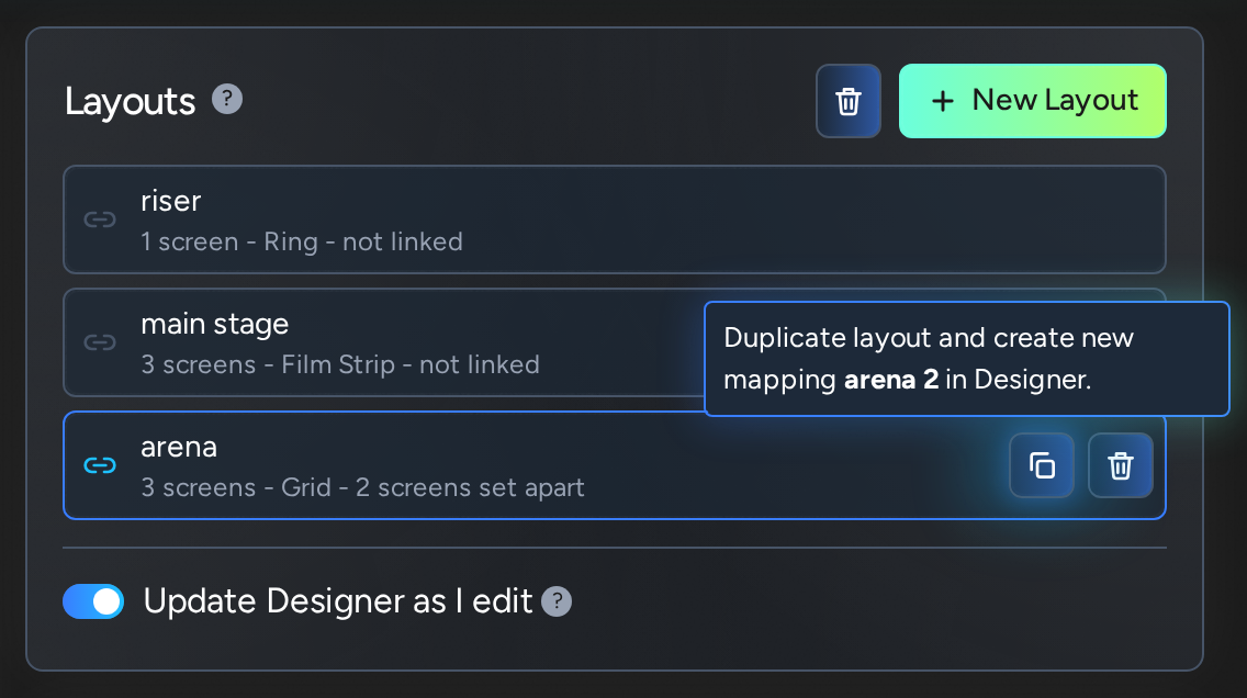 Feed Layouts: saved layouts list