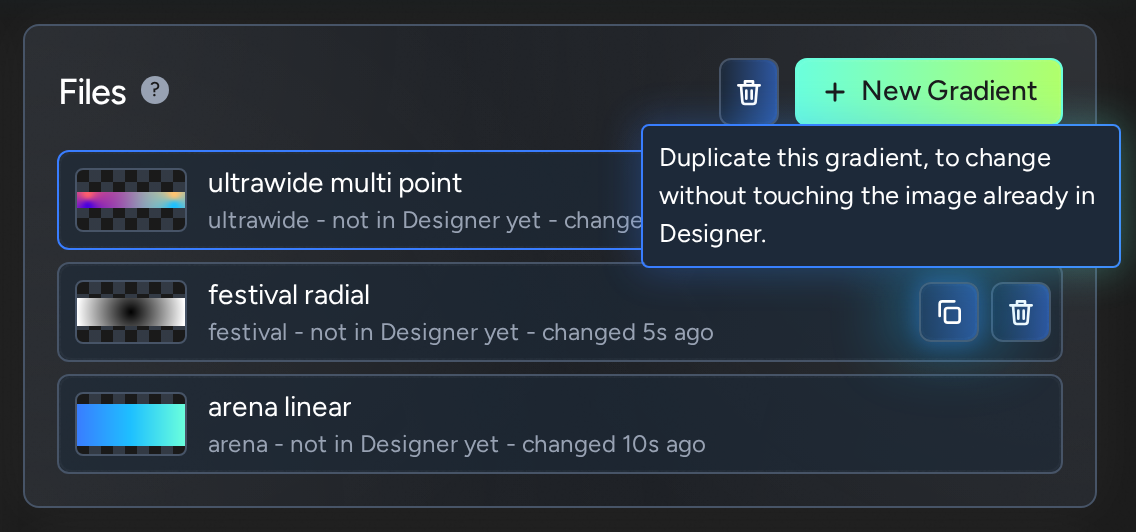 Gradients: gradient list duplicate delete